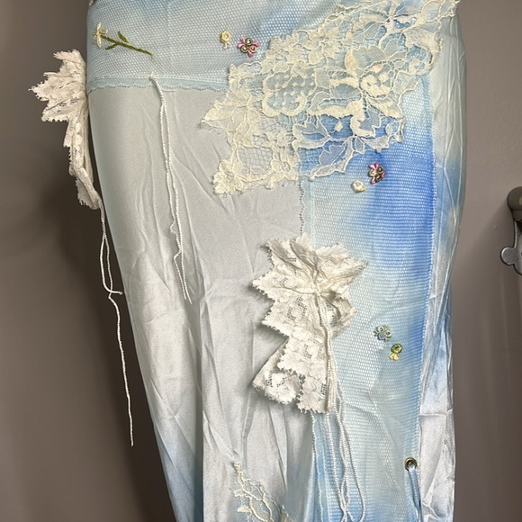 Voyage 1990’s Size 12 Long Maxi 100% Silk Mesh Chantilly Lace Low Waist Skirt - Picture 4 of 11